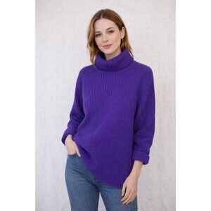 J.Crew Vintage Purple Wool Turtleneck Sweater Ribbed Knit Minimalist Preppy